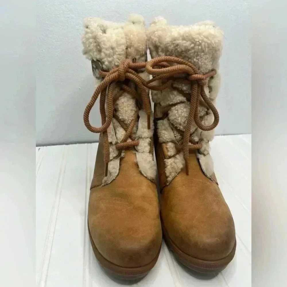 Sorel Women Joan of Arctic‎ Wedge Il Shearling Boot sz 11 Camel